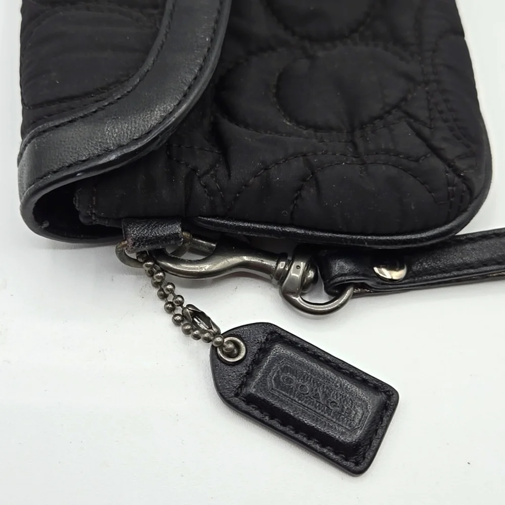 COACH Wristlet Puffer Black Material w/ Signature C Print Chrome Belt Closure
